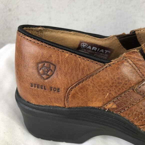 Ariat Steel Toe Work Shoes Womens Size 8.5 Brown Leather Slip On Clog 10002367 - Picture 12 of 16